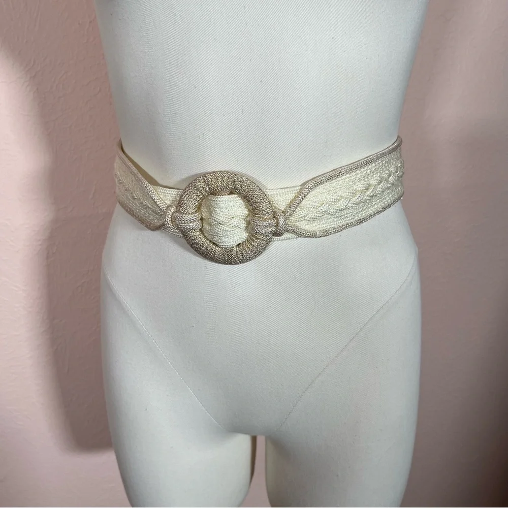 Vintage 1980's -90's Retro Boho Cream woven fabric southwestern wide belt